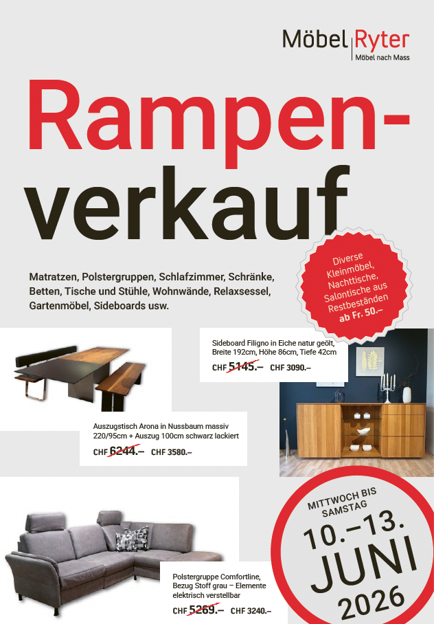Rampenverkauf 10.-13. Juni 2026 in Seftigen, Möbel Ryter